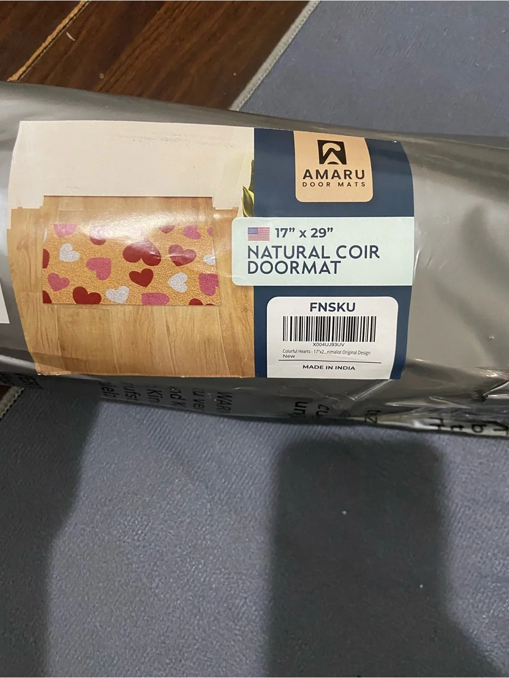 17 X 29” Natural Coir Doormat Heart Pattern